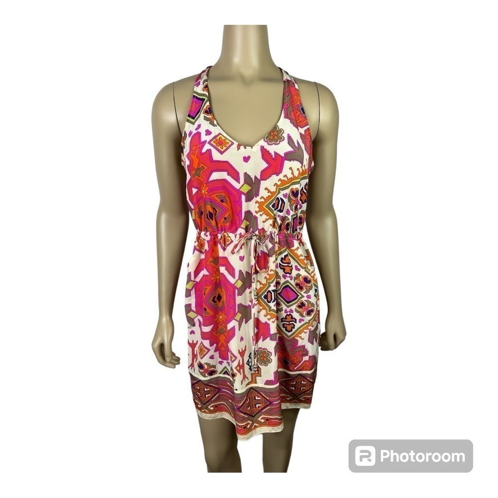 Alice and Trixie Silk Aztec Print Halter Neck T Back Mini Dress Sz XS